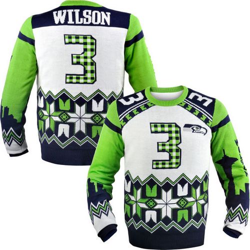 Nike Seahawks #3 Russell Wilson White Men's Ugly Sweater